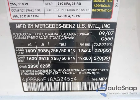 2008 Mercedes-Benz Ml 350 4Matic z USA, uszkodzony, nr VIN 4JGBB86E18A324564